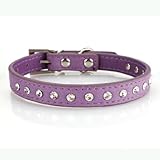 Pet Dog PU Leather Rhinestone Stud Adjustable Collar,S:10.4"-13"(Neck),Purple
