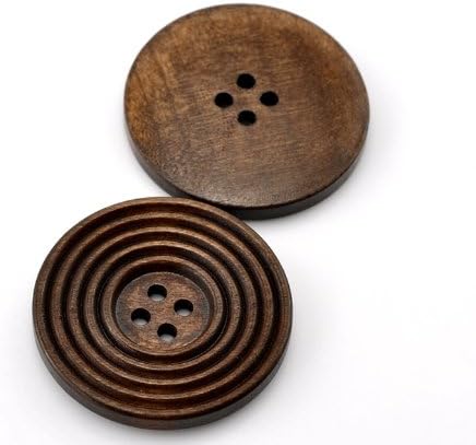 Kimter 20pcs DIY Wooden Buttons 38mm(1.5") 4 Holes Round Coffee Color Thread Shape Circular Depression For Cashmere Coat Or Sewing Crfating I36E
