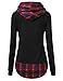 DJT Women's Check Contrast Long Sleeve Pullover Hoodie Tunic Top Large Black