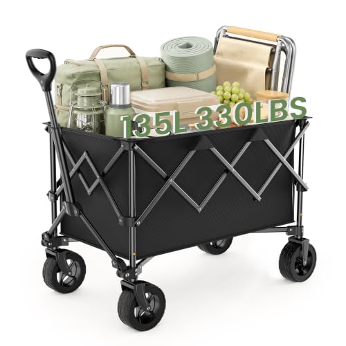 135L Faltbarer Campingwagen, 150kg Tragfähigkeit, All‑Terrain‑Einkaufswagen mit 360°‑Drehrädern & Verstellbarem Griff, für Garten, Outdoor, Einkäufe