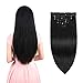 Real Clip in Hair Extensions Natural Black 8 Pieces - Premium Womens Straight Double Weft Thick Remy Hair Extensions Clip in on Human Hair for Long Hair (16