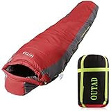 Lightweight Down Sleeping Bag Ultralight Mummy Sleeping Bag with Compression Sack Waterproof for Camping Hiking Backpacking Traveling, Red-gray