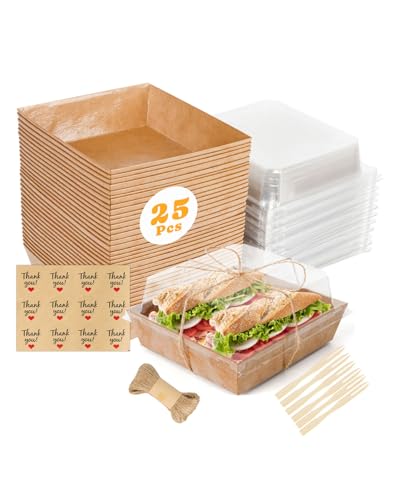 Photo 1 of 25 Pack Charcuterie Boxes with Clear Lids, Individual (Wood, 5 In) Small Paper Charcuterie Bakery To Go with Lid - Disposable Party Favor Boxes for Food, Sushi, Cookie, Cake Slice, Dessert, Sandwich
