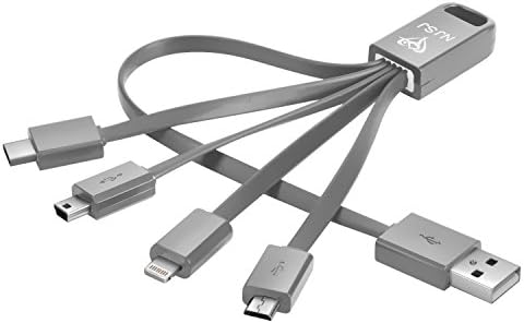 NJSJ 4 in 1 Multi USB Cable (8 Inches) with 8 Pin Lightning / USB Type C / Micro USB / Mini USB Ports for iPhone iPad,Samsung Galaxy,Bluetooth Speaker Headset Smart Watch and More (Gray)