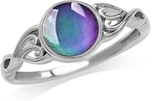 Hsitgexf Vintage Silver Mood Rings Mixed Crystal Temperature Sensitive Color Changing Mood Rings,Chic Costume Props Birthday 
