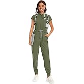 WomenScrub Jumpsuit-Comfortable Women's Medical Scrub Set Soft Stretch Jogger Scrub Suit