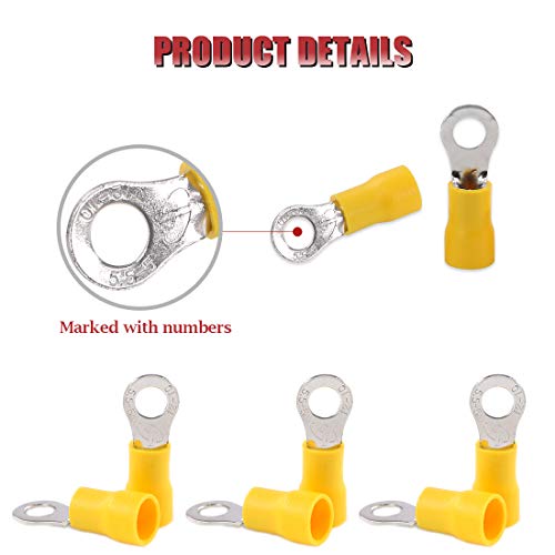 10-Pack 8 Gauge Gold Ring Terminals - Red & Black 5 Pair Set For Wiring | AWD Brand