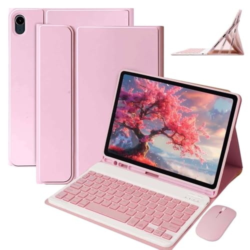 Funda con Teclado de Español(Incluye Ñ) para iPad 10.2 7a 8a 9a Genaración y iPad Air 3/Pro 10.5 Inalámbrico Teclado Bluetooth Magnético Desmontable,ratón Bluetooth-Rosa(Ver Imagen Principal 2)