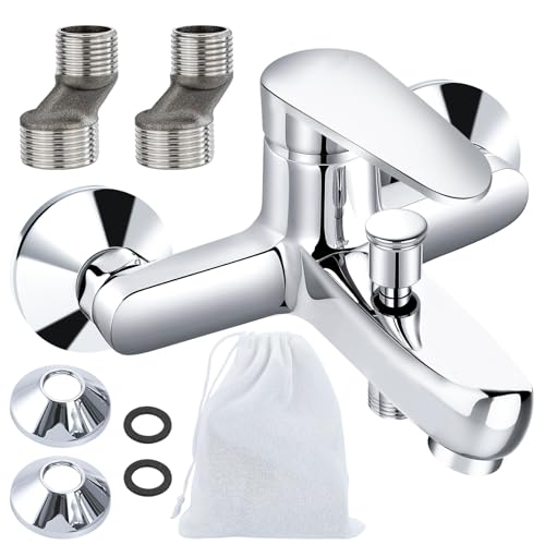 VOLTIX Wall Mounted Bathtub Tap, Chrome Bathtub Mixer Tap with Modern Design for Elegant Bathrooms