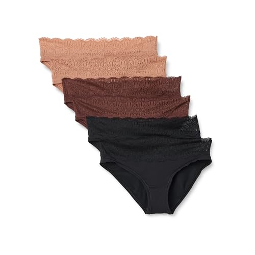 Amazon Essentials Women's Peached Microfiber with Lace Trim Bikini Panty, Black…