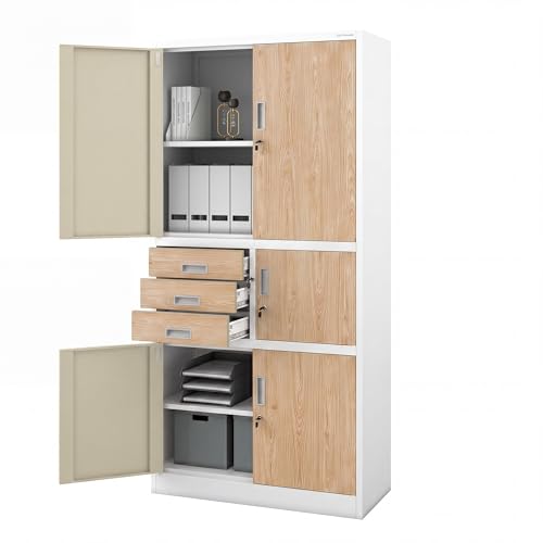 Jan Nowak Aktenschrank Bueroschrank mit Tresor, 3 Schubladen, 185x90x40 cm