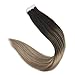 Fshine Tape In Hair Extensions Ombre Invisible Glue In Hair Extensions Dark Roots Black and Blonde Tape In Extensions Color 1B Fading To 8 Brown and 22 Blonde 20 Pcs 50 Gram