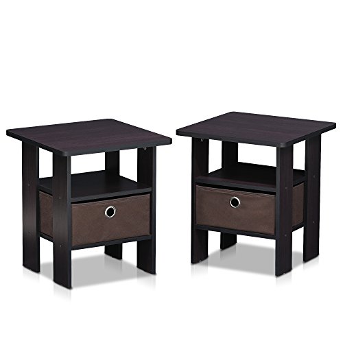 Furinno 2-11157DWN Dark Walnut Petite End Table Bedroom Night Stand, Set of Two