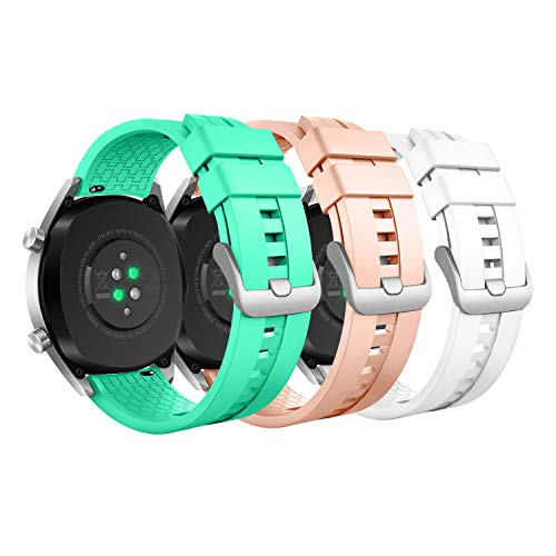 MoKo 3-PACK Band Compatible with Huawei Watch GT 46mm/Watch GT 2 46mm/Watch GT Active/Watch 2 Pro/Honor Watch Magic/Galaxy Watch 46mm/Gear S3,Soft Silicone Replacement Strap,Lake Blue/Light Pink/White