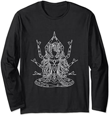 Unisex Meditation L/S T-Shirt: Spiritual Girl &amp; Shiva Hindu Deity Medium Black