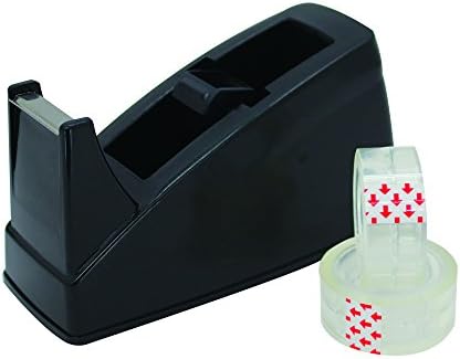 Tape Dispenser Office Desktop Holder with 10 Rolls of 2 Inches Included Classic Heavy Duty (Black) and Rubber Base