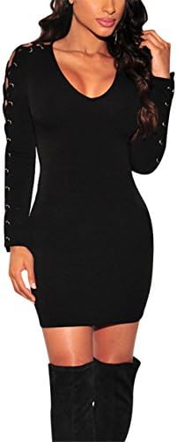 KuoShun Clearance Women's Solid Long Sleeve Bandage Solid Party Evening Mini Dress Shirt