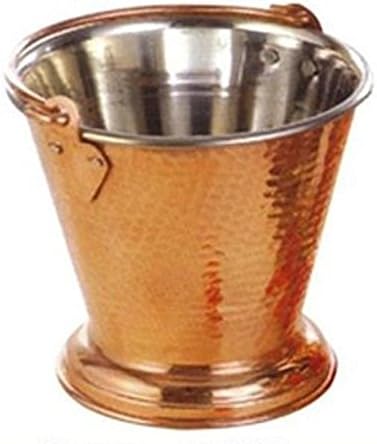 TrinejaMart Handmade Traditional Indian Serveware Copper Bucket Bowl for Serving Vegetable Gravy Curry Dal Dishes Utensils