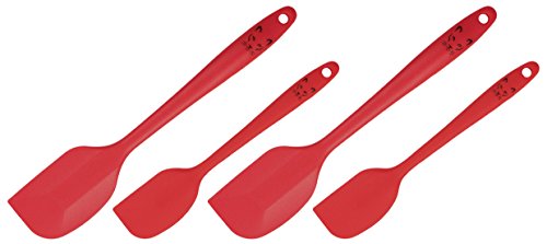 4 Piece High Heat Silicone Spatula Set By Cougar Chef - Non Stick, Flexible, 2 Large & 2 Small, Strong Stainless Steel Core, Seamless One-Piece Design, Dishwasher Safe (Red)