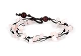MGD, Light Pink Rose Quartz Color Bead Bracelet, 2-strand. Beautiful Handmade Stone Wrap Bracelet made from wax cord. Fashion Jewelry for Women, Teens and Girls, JB-0060