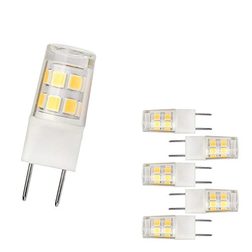 All New LED G8 Light Bulb, G8 GY8.6 Bi-pin Base LED, Dimmable 120V 35W Halogen Replacement Bulb for Under Counter Kitchen Lighting, Under-Cabinet Light, Puck Light (5-Pack) (Warm White, 3W)