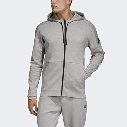 adidas Id Stadium Full-Zip Hooded Sweatshirt, Solid Grey/Raw White