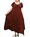 ZANZEA Women's Solid Short Sleeve Fake Two Piece Loose Cotton Linen Maxi Dress Brick red 3XL