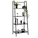 BESTIER Vintage Ladder Shelf 4 Tier Bookshelf Metal and Wood Bookcase Bookshelf Organizers and Storage Rack Display Shelf P2 Wood (Brown)