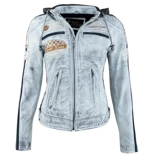 Urban Leather Womens Leather Motorcycle Jacket 58 LADIES | Lambskin Biker Jacket | CE Approved Remouvable Armour for Back, Shoulders and Elbows, 5XL, vintage grey