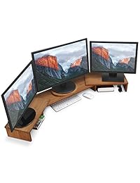 Tribesigns - Soporte para monitor de 3 estantes, bambú con longitud y ángulo ajustables, Marrón Retro