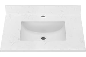 LOCALAND 30 Inch Vanity Sink Top, Engineered Stone Composite Vanity Top with Sink, Vanity Top with Rectangular Ceramic Sink in Ariston White, Countertop with Single Faucet Hole and Backsplash
