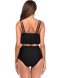 LALAVAVA Traje de baño para dama de dos piezas con volantes en la parte superior de talle alto y parte inferior de bikini