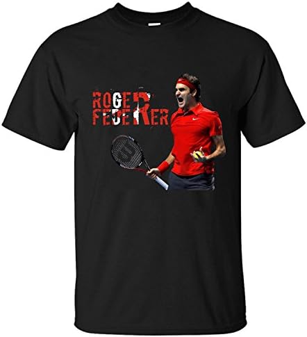 CONOC Men's Perfect RF Roger Federer Wimbledon Tennis Short Sleeve Cotton T Shirt black M