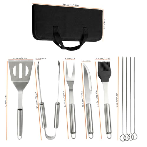 9 Piece Barbecue Tool Set - Stainless Steel BBQ Tools with Case - Complete Accessories for Barbecue, Grilling, Fireplace and Baking