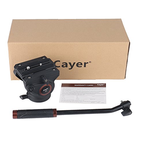 Cayer K3 Fluid Drag Pan Head for Video Tripod Monopod with 1/4 and 3/8 inches Screws Sliding Plate for DSLR Cameras Video Camcorders Shooting Filming, Max Loading 13.2LB
