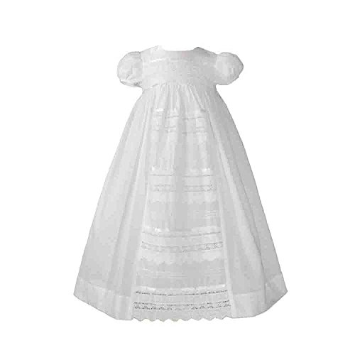 Girls 26" Cotton Dress Christening Gown Baptism Gown with Venise Lace 12M