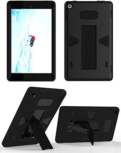 Fire HD 8 2017 Case with Rugged Protective Hard Shell and Kick Stand (Black+Black)