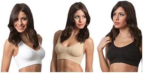 WELVT Women's Yoga Bra 3 in Set Summer Pack with Removable Pad White &amp; Black &amp; Nude 3XL