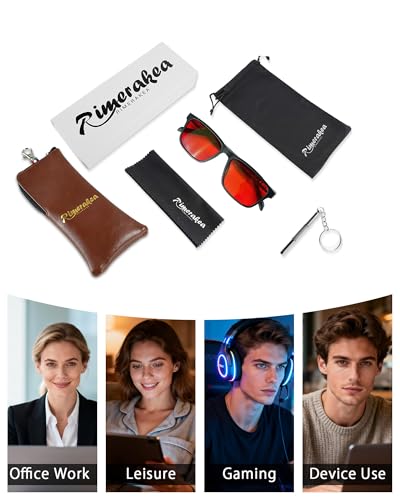 Rimerakea Anti Blue Light Glassesfor Men Women Red Sleeping Glasses Anti-Glare UV Protection for Phones Computers TV Screens Before Bed