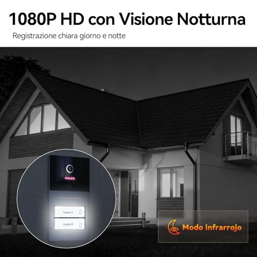 TMEZON Y70 Smart 2-Wire Video Intercom, Two Monitors and External Doorbell with Camera, APP/RFID Unlock Card, Detect Intelligent Human Movement, Two-Family
