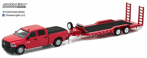 New 1:64 HITCH & TOW SERIES 9 - RED 2016 RAM 2500 & HEAVY DUTY CAR TRAILER Diecast Model Car By Greenlight