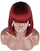 Kalyss Bob Short Hair Wig for Women Heat Resistant Yaki Synthetic Hair Brown Women's Wig With Hair Bangs (ombre burgundy red)