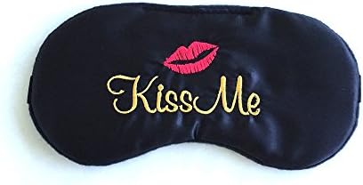 Funny Kiss Me Black Satin Sleep Mask Blindfold Eye Mask Naughty Bachelorette Party Favors.