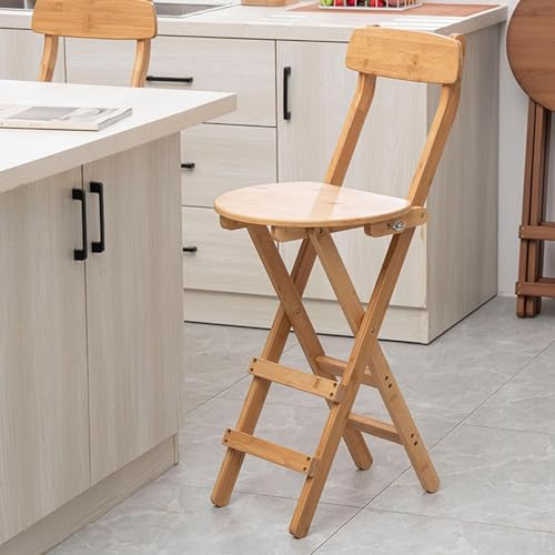 Zucng Bamboo Folding Bar Stool Kitchen Counter Stools with Backrest and Footrest, Portable Bar Chairs for Home Kitchen Island Breakfast, No Assembly, Natural