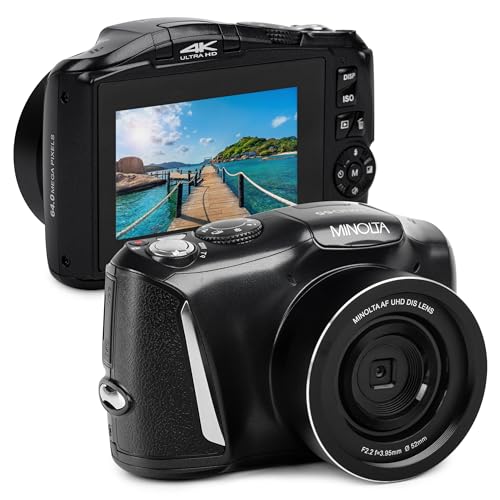 Minolta MND55 64MP VLOG Digital Camera, 4K 60FPS Video, 16X Zoom (Black)