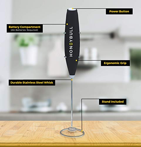 image for HoneyBull Milk Frother Handheld Stainless Steel Whisk Electric Foam Ma