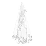 Thrsaeyi Women's Applique One Layer Ivory Wedding Bridal Veil