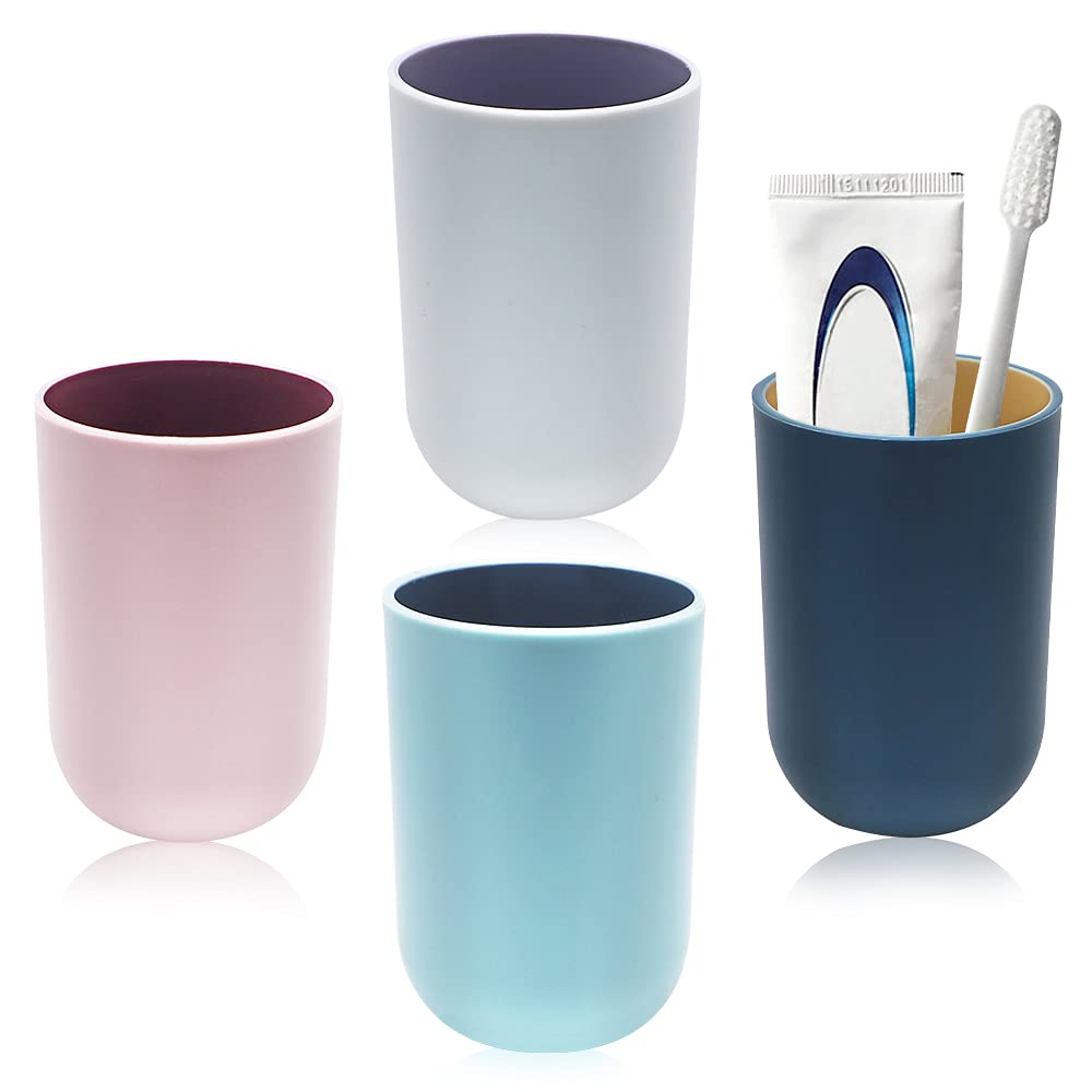 TIE-DailyNec 4PCS Bathroom Toothbrush Cup, Mouthwash Cup, Tooth Brushing Cup, Eco-Friendly Drinking Cup for Water, Coffee, Milk