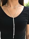 Akak Store New Fashion Element Statement Necklace Long Beaded Chain Wild Lasso Necklace for Women Costume Accessories（Silver Plated）