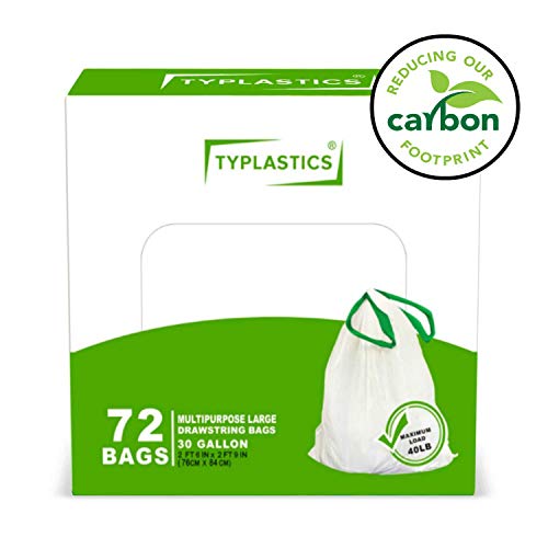 TYPLASTICS 30 Gallon Large White Drawstring Trash Bags - Industrial Garbage Bag - 72 Count - Thumbnail 6